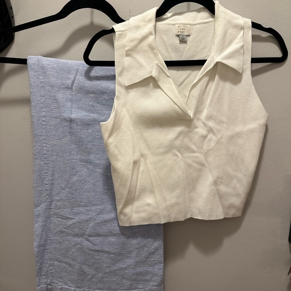 A New Day Knit Collared Top Sz L w/ FREE LINEN PANTS